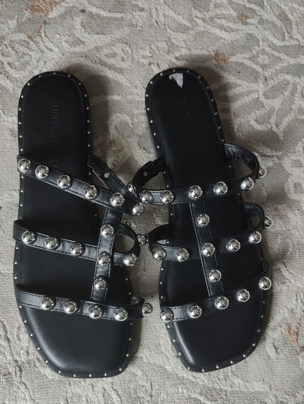 Sincerely Jules Studded Black Leather Slide Sandals - Women